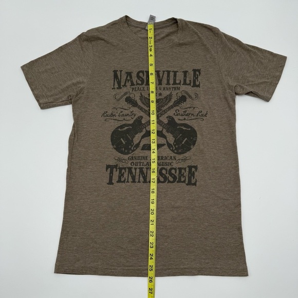 Next Apparel Women’s Nashville Peace Love & Rhythm Graphic Brown Tee Shirt Small - Picture 8 of 9